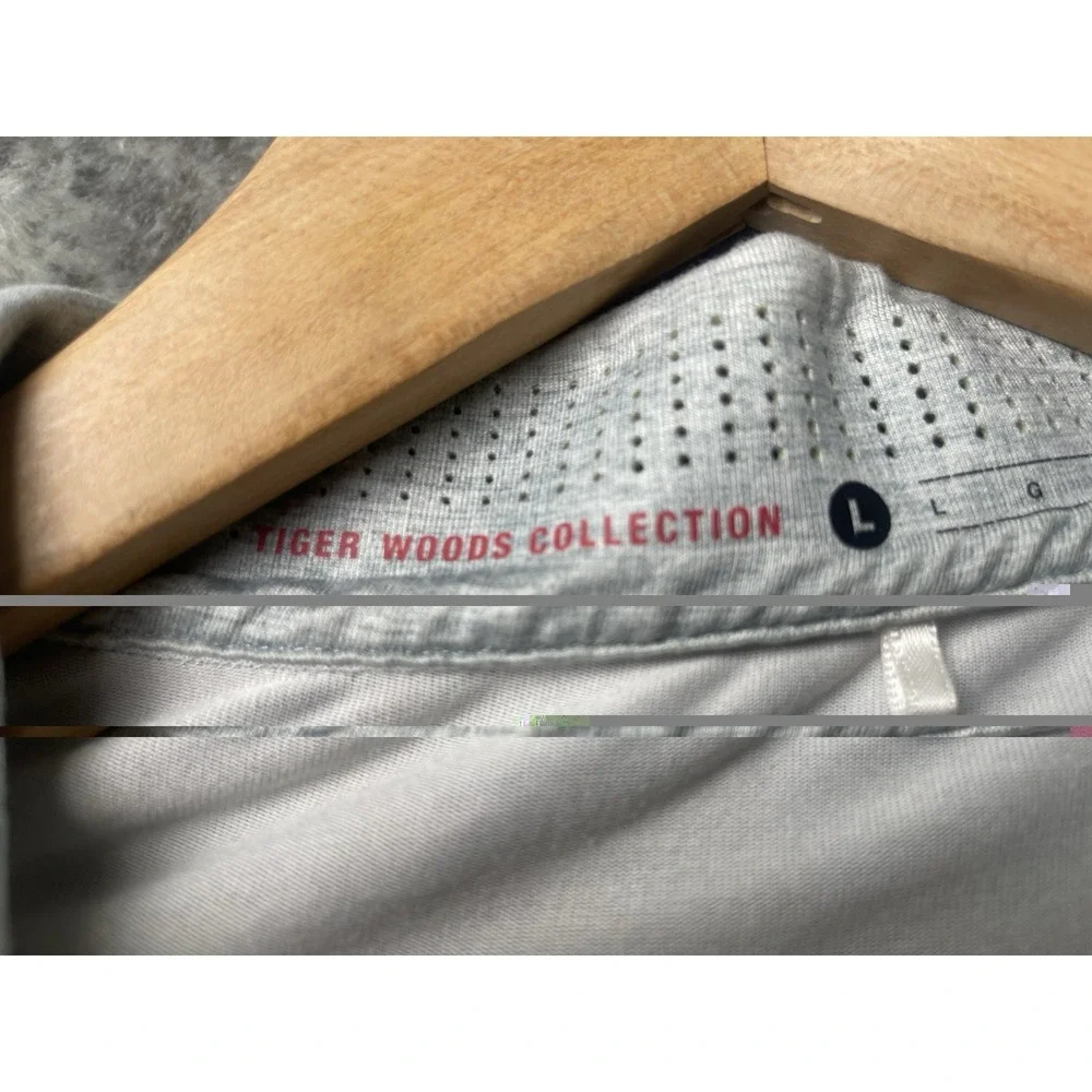 Nike Tiger Woods Collection Golf‎ Polo Shirt Size L Dri Fit Yellow/Gray Striped